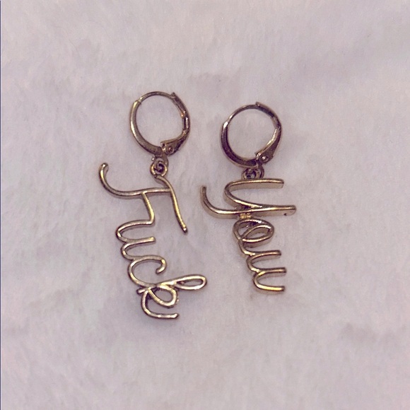 Jewelry - F*ck You Fraiser Sterling Gold Statement Earrings Huggies